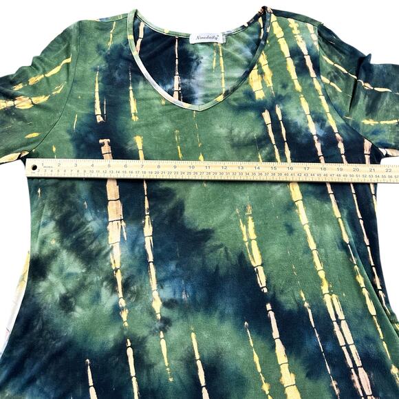 Ninedaily Top Women Sz XXL Green Yellow Rayon Stretch Asymetric Boho Artsy Tunic - Picture 11 of 11